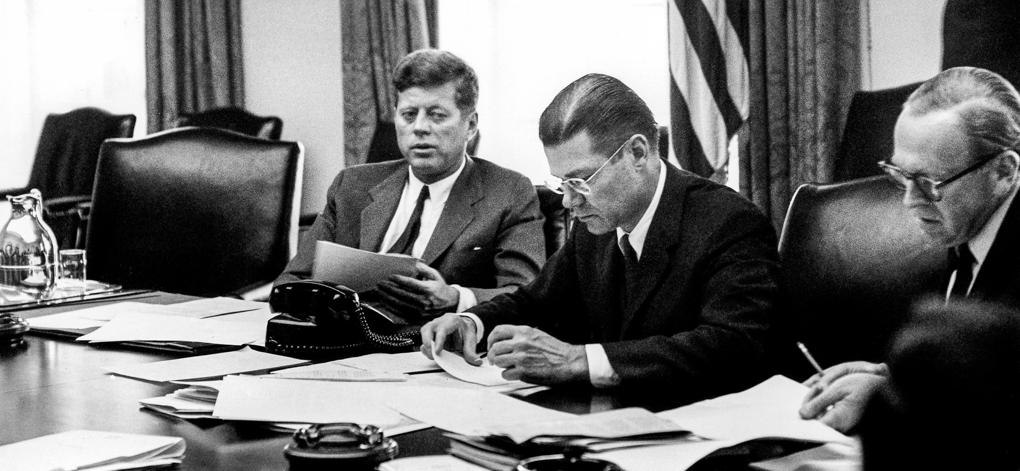 John F. Kennedy in a cabinet meeting with